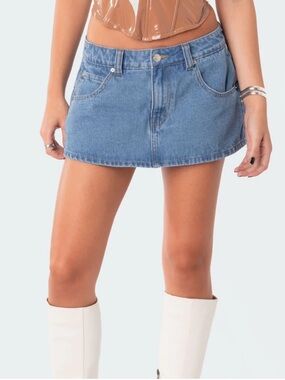 NWT Edikted Talia Micro Mini Skirt Blue Denim Sz L